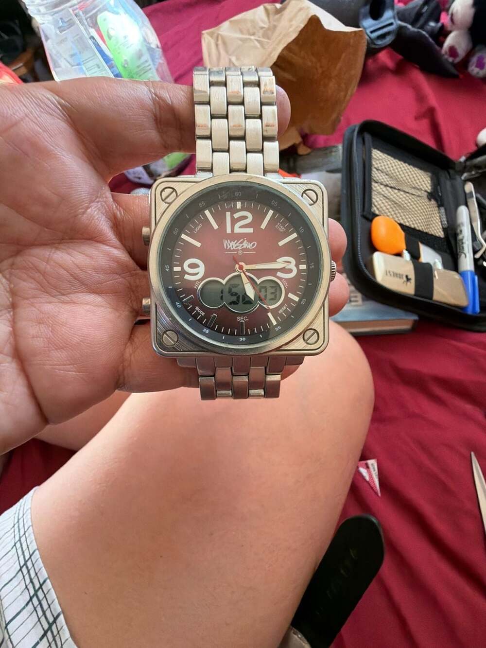 Mossimo Heavy Case Square Analog Digital Stainless Steel Mens Watch